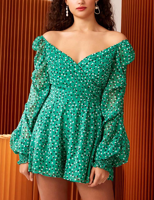 Fashion Green V Neckline Design Pure Color Jumpsuit