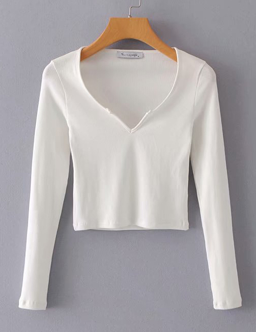 Fashion White Pure Color Design Knitting Blouse