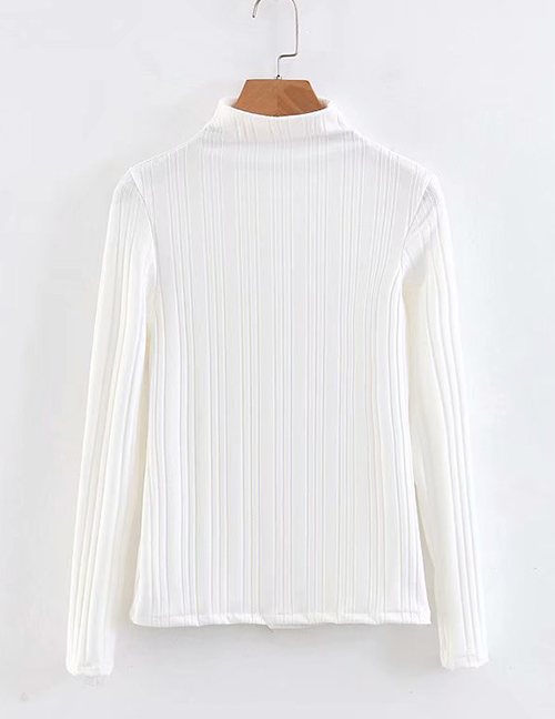 Fashion White High Neckline Design Pure Color Sweater