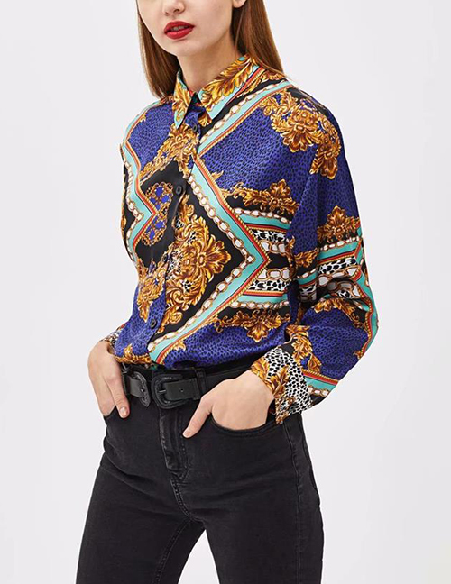 Fashion Multi-color Chains Pattern Decorated Simple Shirt