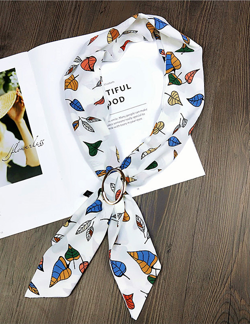 Fashion White Leaf Pattern Decorated Small Scarf