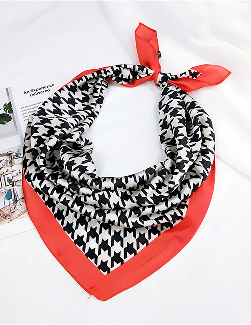 Fashion Red+black Grid Pattern Decorated Small Scarf