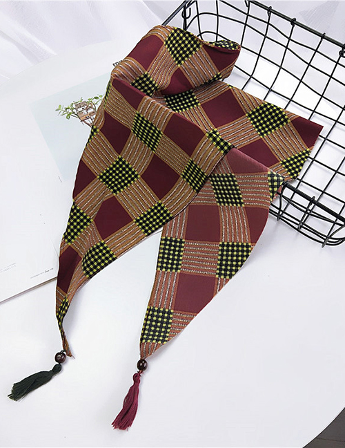 Fashion Red+yellow Grid Pattern Decorated Small Scarf