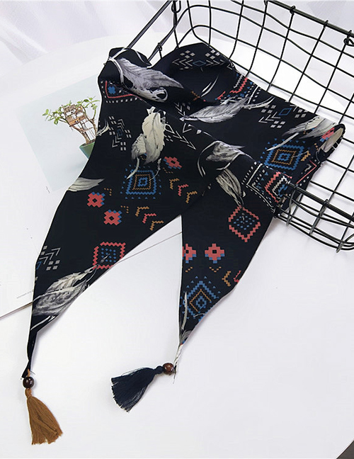 Fashion Black Feather Pattern Decorated Small Scarf