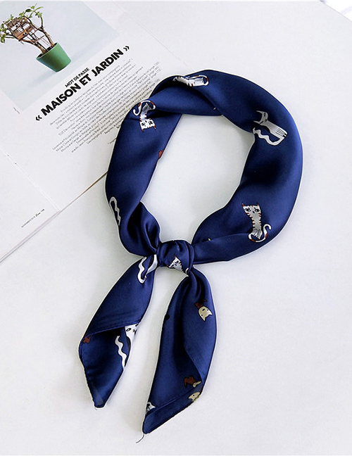 Fashion Navy Cat Pattern Decorated Small Scarf