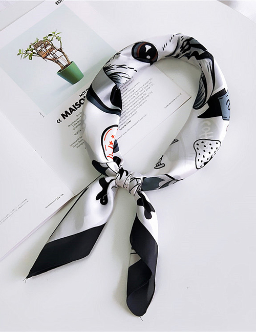 Fashion Black+white Cat Pattern Decorated Small Scarf