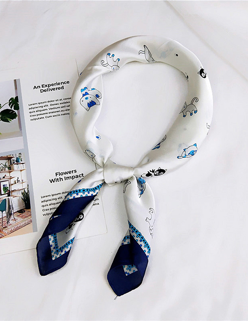 Fashion Blue+white Cat Pattern Decorated Small Scarf