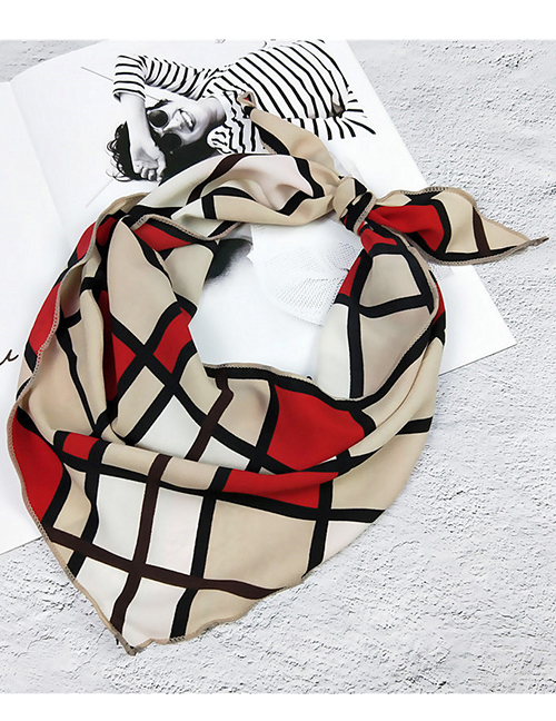 Fashion Red Grid Pattern Decorated Small Scarf