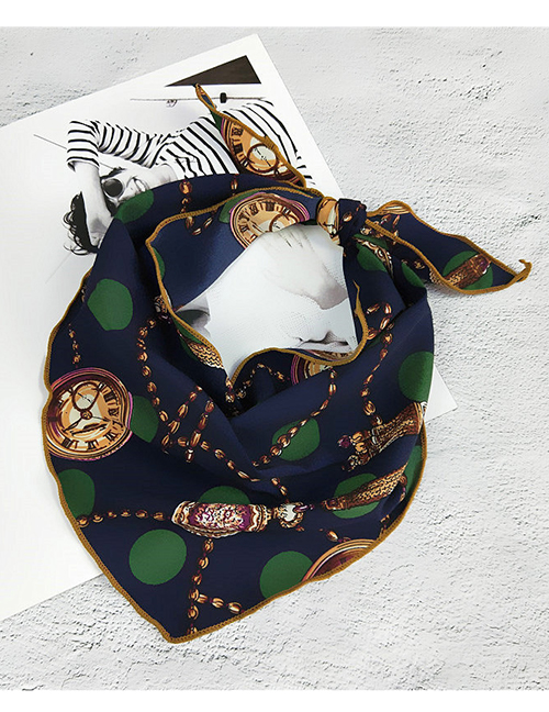Fashion Navy Watch Pattern Decorated Small Scarf