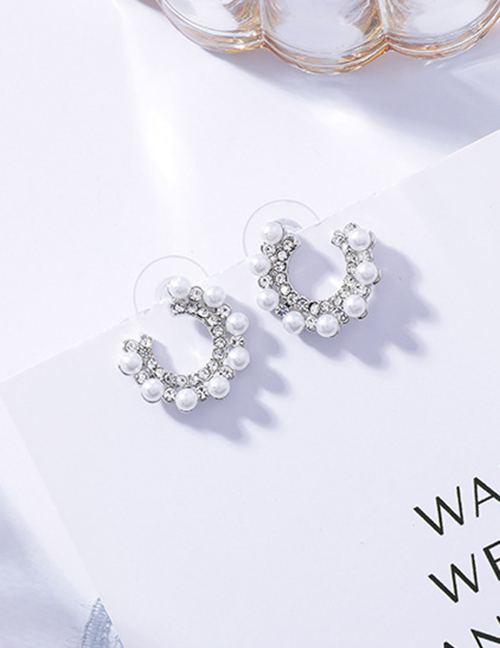 Sweet Silver Color Full Pearls Design Simple Earrings