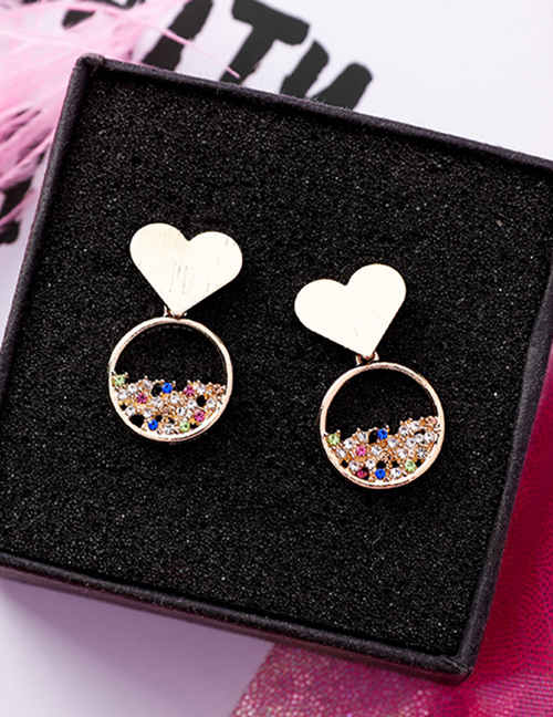 Sweet Gold Color Diamond Decorated Heart Shape Earrings
