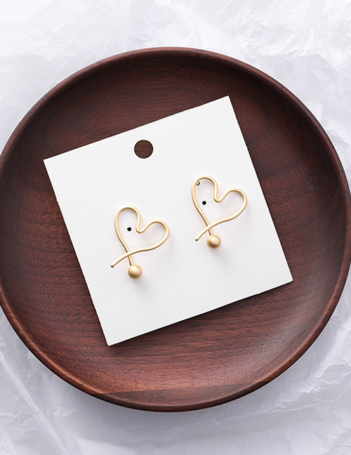 Sweet Gold Color Balls Decorated Heart Shape Earrings
