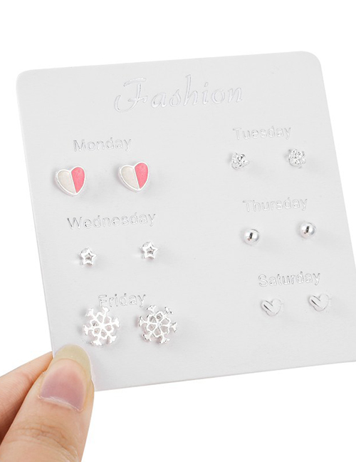 Elegant Alloy Heart Shape&snowflake Decorated Earrings(6pairs)