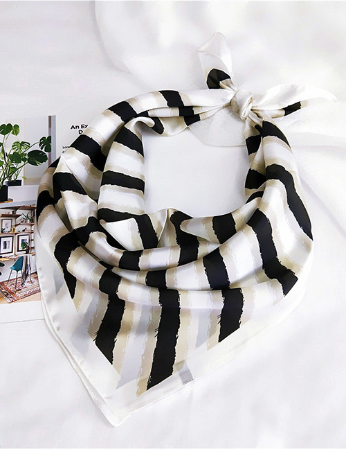 Fashion Khaki+black Square Shape Design Stripe Pattern Scarf