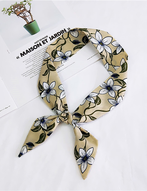 Fashion Beige Flowers Pattern Decorated Small Scarf