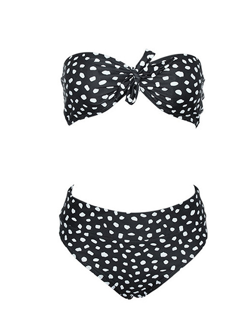 Sexy White+black Dots Pattern Decorated Split Swimwear