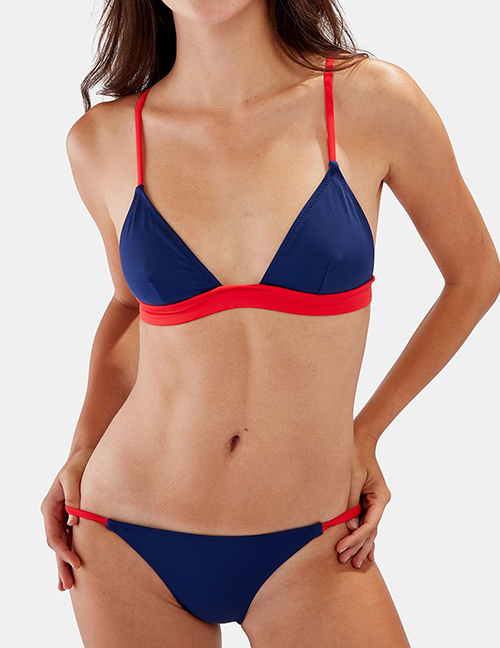 Sexy Navy+red Color Matching Design Split Swimwear