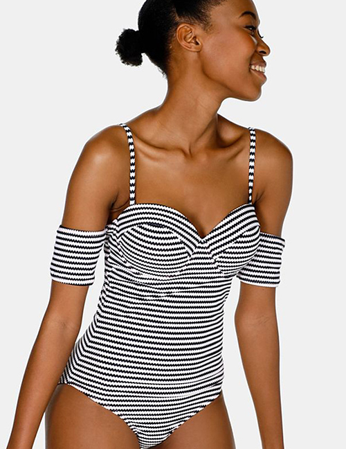 Sexy White+black Stripe Pattern Design One-piece Swimwear