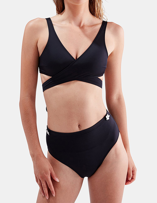Sexy Black Pure Color Decorated Bandage Swimwear