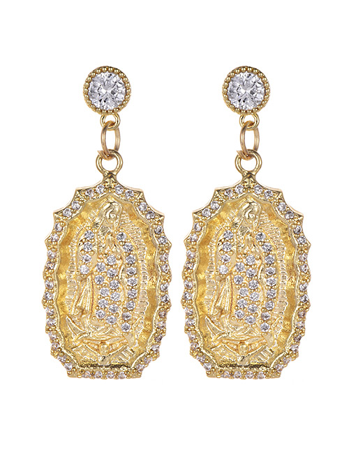 Fashion Gold Color Full Diamond Design Jesus Pattern Earrings