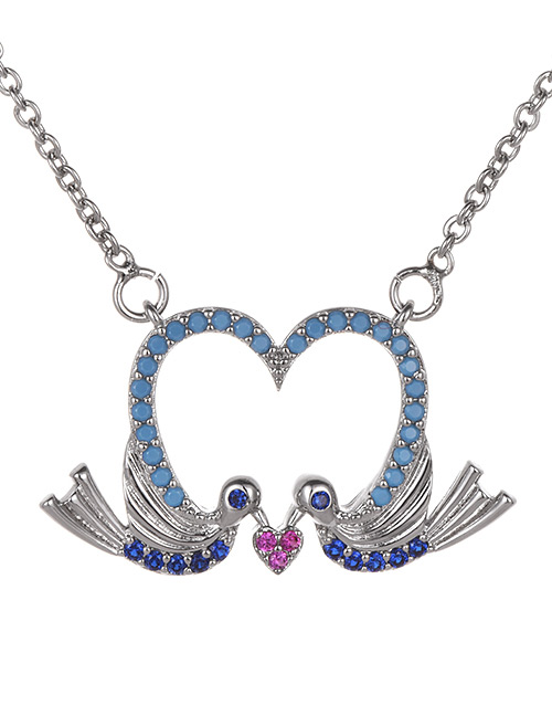 Fashion Silver Color Birds Decorated Heart Shape Necklace