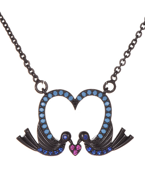 Fashion Black Birds Decorated Heart Shape Necklace