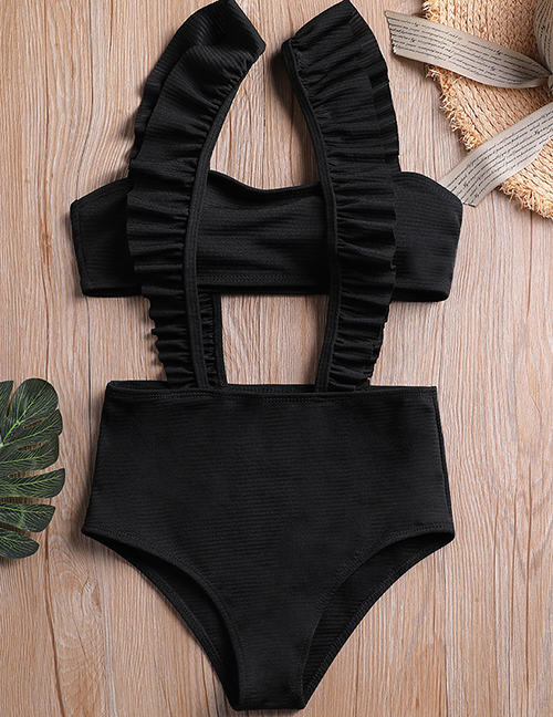 Sexy Black Pure Color Design High Waist Bikini