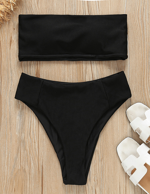 Sexy Black Strapless Design Pure Color Bikini