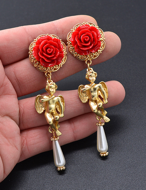 Fashion Red Angel&flower Decorated Long Earrings