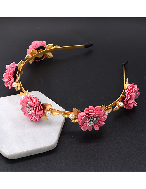 Fashion Pink Flowers&pearls Decorated Hair Hoop
