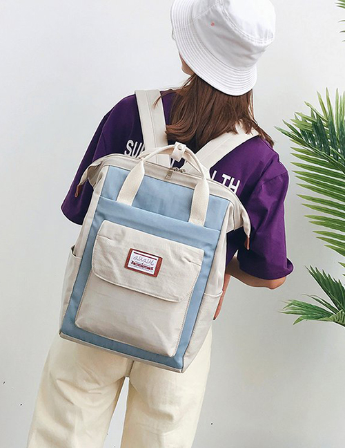 Fashion Blue+beige Label Decorated High-capacity Backpack