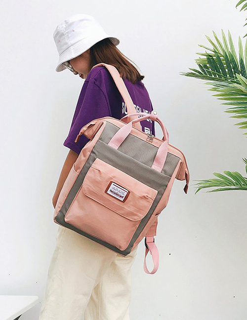 Fashion Pink+gray Label Decorated High-capacity Backpack