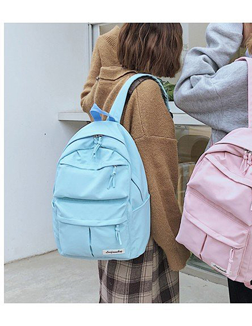 Fashion Blue Pure Color Decorated Simple Backpack