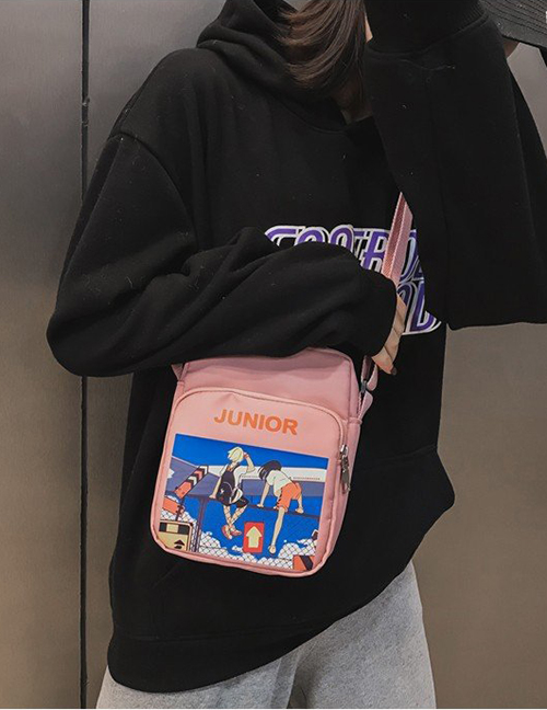 Fashion Pink Kids Pattern Decorated Shoulder Bag
