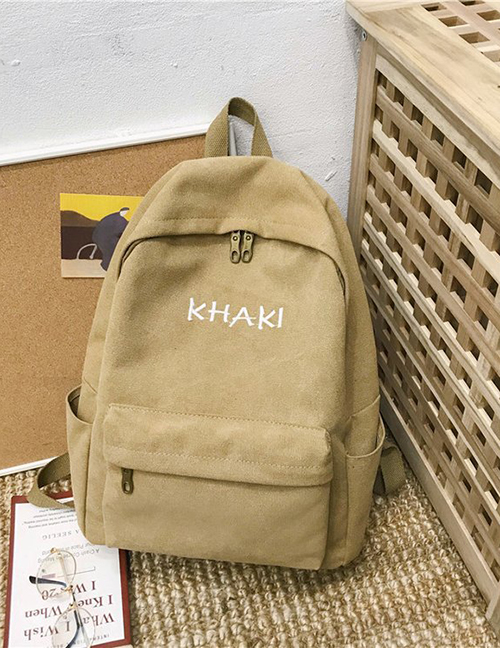 Fashion Khaki Letter Pattern Design Pure Color Backpack