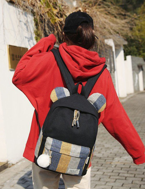 Fashion Black Ears Shape Design Patchwork Backpack