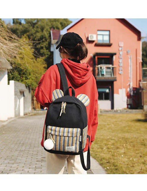 Fashion Black Ears Shape Design Patchwork Backpack