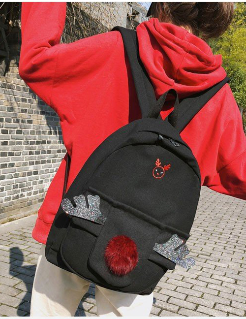 Fashion Black Deer&fuzzy Ball Decorated Backpack