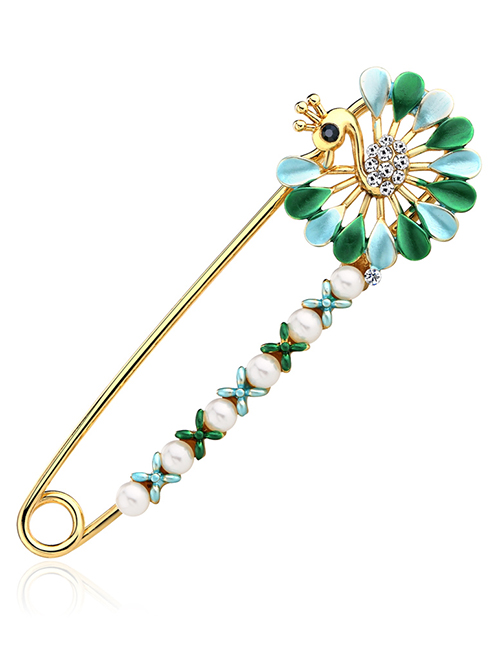 Simple Blue Peacock Shape Decorated Brooch