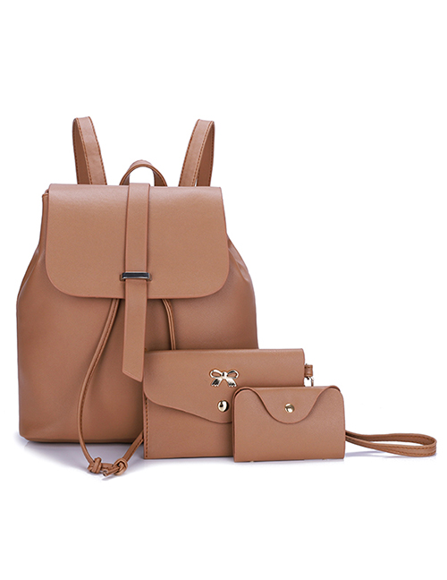 Fashion Light Brown Three-piece Backpack