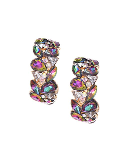 Elegant Multi-color Full Diamond Design Round Shape Earrings
