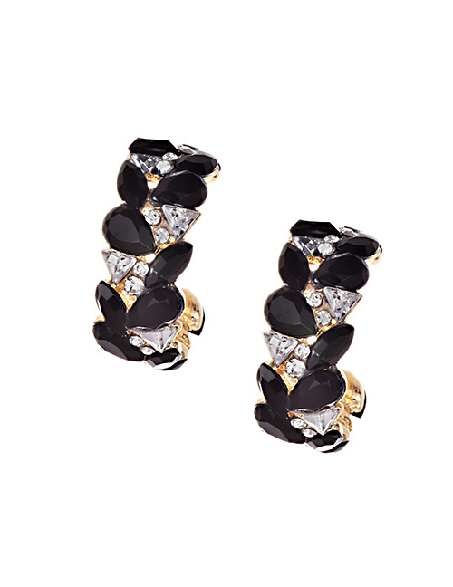 Elegant Black Full Diamond Design Round Shape Earrings