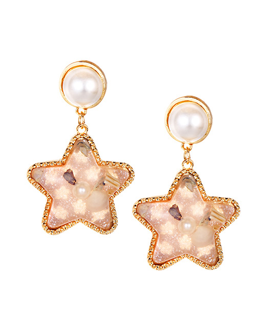 Elegant Pink Pearls Decorated Star Shape Earrings