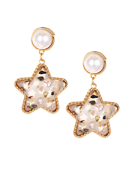 Elegant Light Pink Pearls Decorated Star Shape Earrings