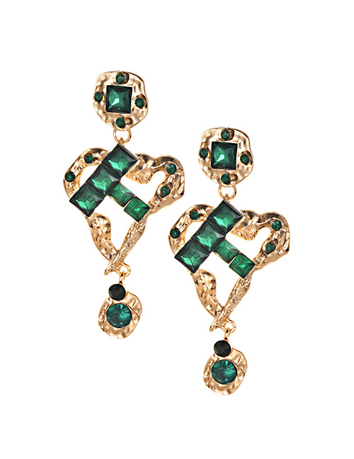 Elegant Green Diamond Decorated Geometric Shape Earrings