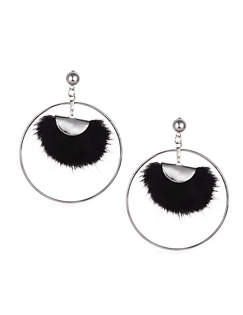 Elegant Silver Color Fuzzy Ball Decorated Simple Earrings