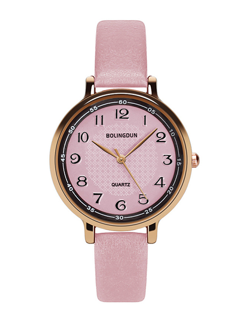 Fashion Pink Round Shape Dial Design Simple Watch