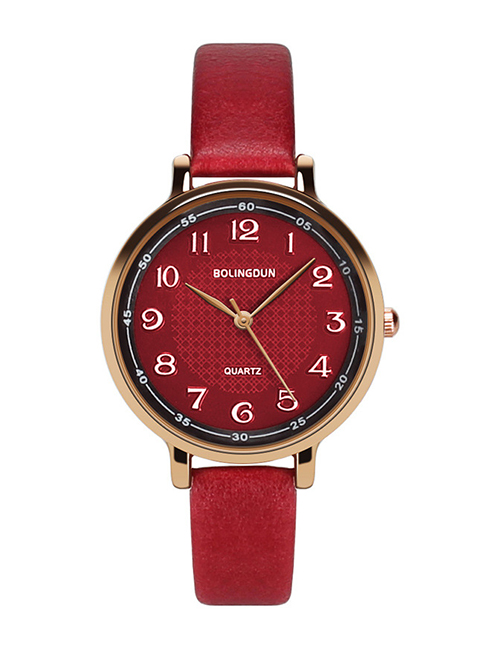 Fashion Red Round Shape Dial Design Simple Watch