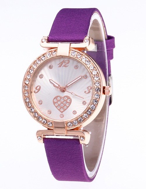 Fashion Purple Heart Shape Pattern Decorated Leisure Watch
