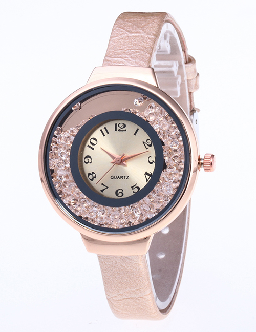 Fashion Gray Diamond Decorated Pure Color Strap Watch